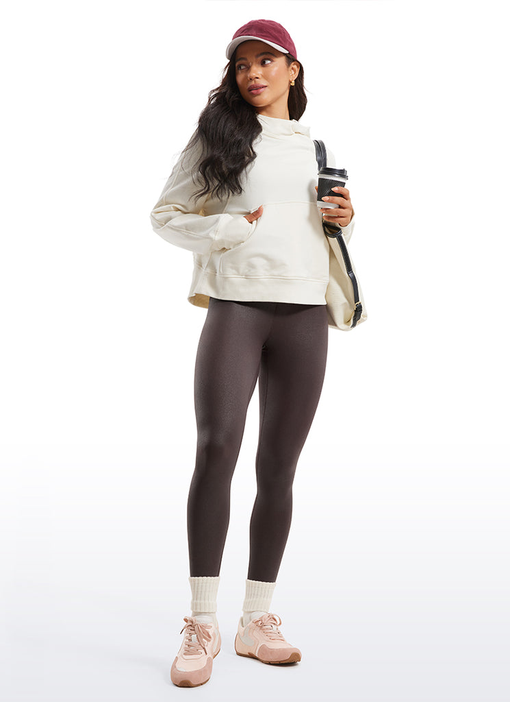 CRZ YOGA Women Butterluxe Matte Faux Leather Leggings 28' Forest Dark Green Foil Pattern