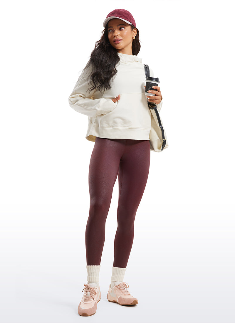 CRZ YOGA Women Butterluxe Matte Faux Leather Leggings 28' Forest Dark Green Foil Pattern