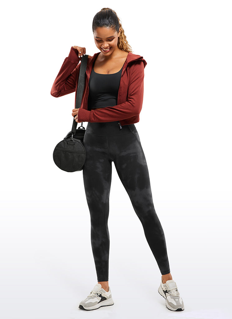 CRZ YOGA Womens Butterluxe Pockets Workout Leggings 28" Black Tie Dye Flowers