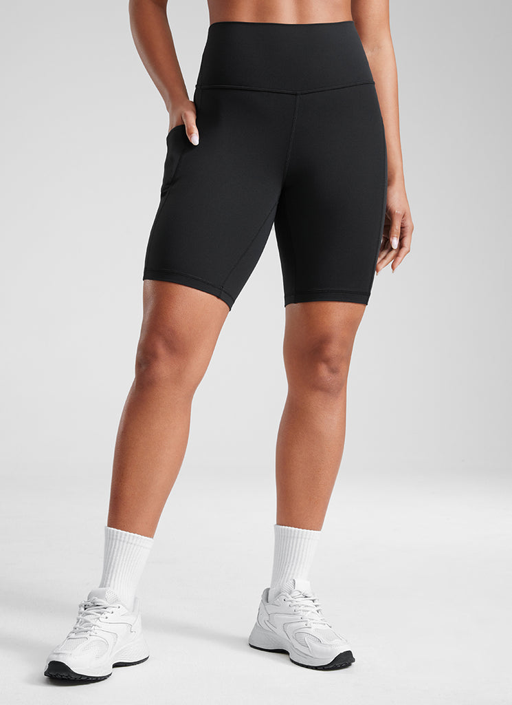 CRZ YOGA Women's Yoga High Rise Biker Butterluxe Pockets Shorts 8'' Black