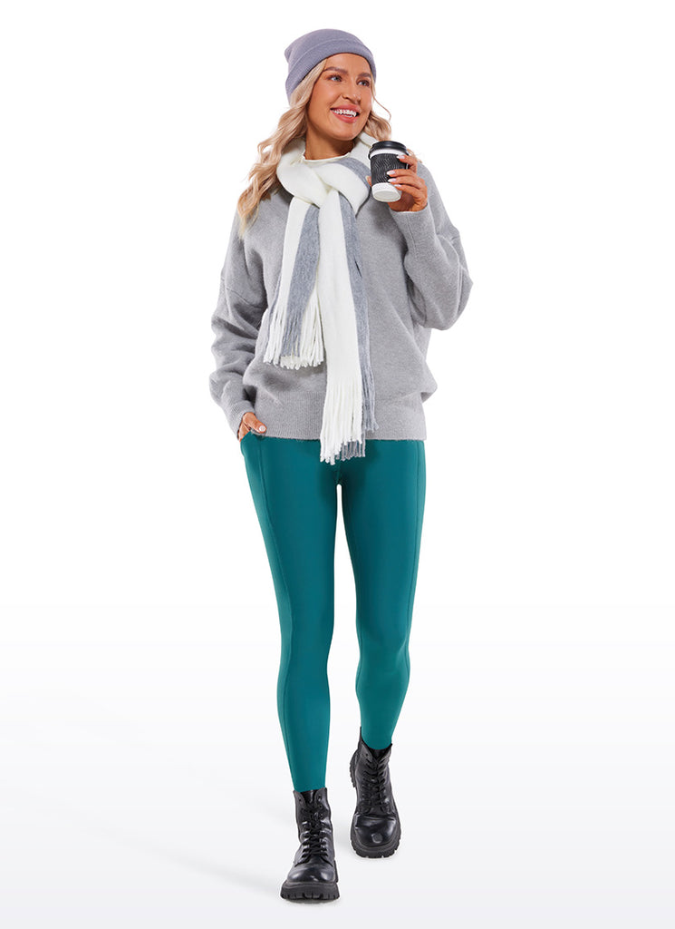 CRZ YOGA Womens Water Resistant Fleece Lined Soft Pockets Leggings 26.5" Green Jade