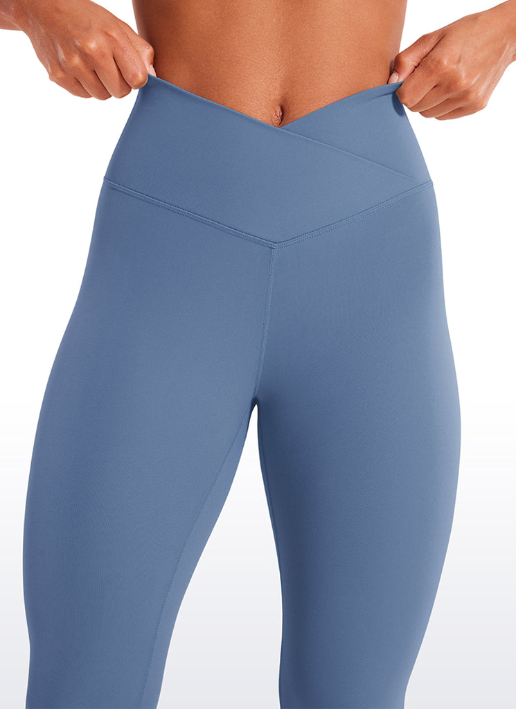CRZ YOGA Women's High Rise Butterluxe Yoga Leggings 25'' V Cross Waist Oasis Blue