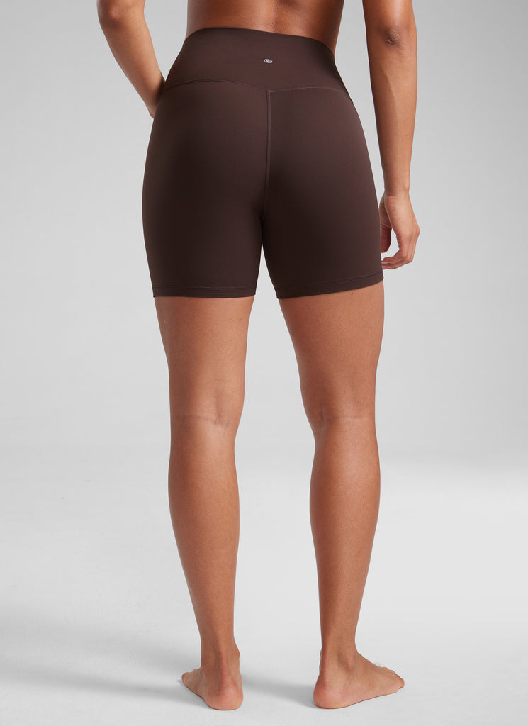 CRZ YOGA Women's High Rise Butterluxe V Cross Waist Biker Shorts 5'' Hot Fudge Brown