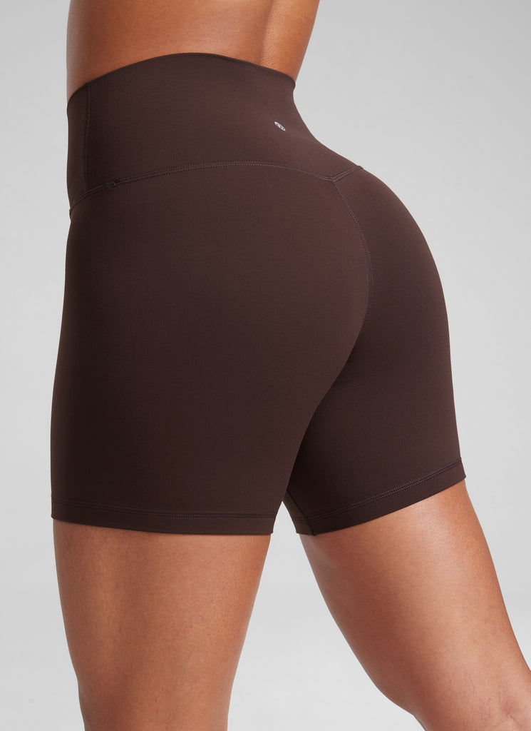 CRZ YOGA Women's High Rise Butterluxe V Cross Waist Biker Shorts 5'' Hot Fudge Brown