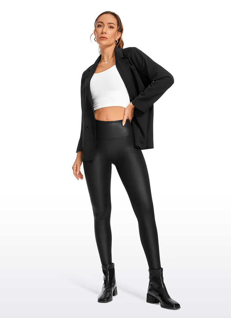 CRZ YOGA Women Butterluxe Matte Faux Leather No Front Seam Leggings 26.5'' Black Classic