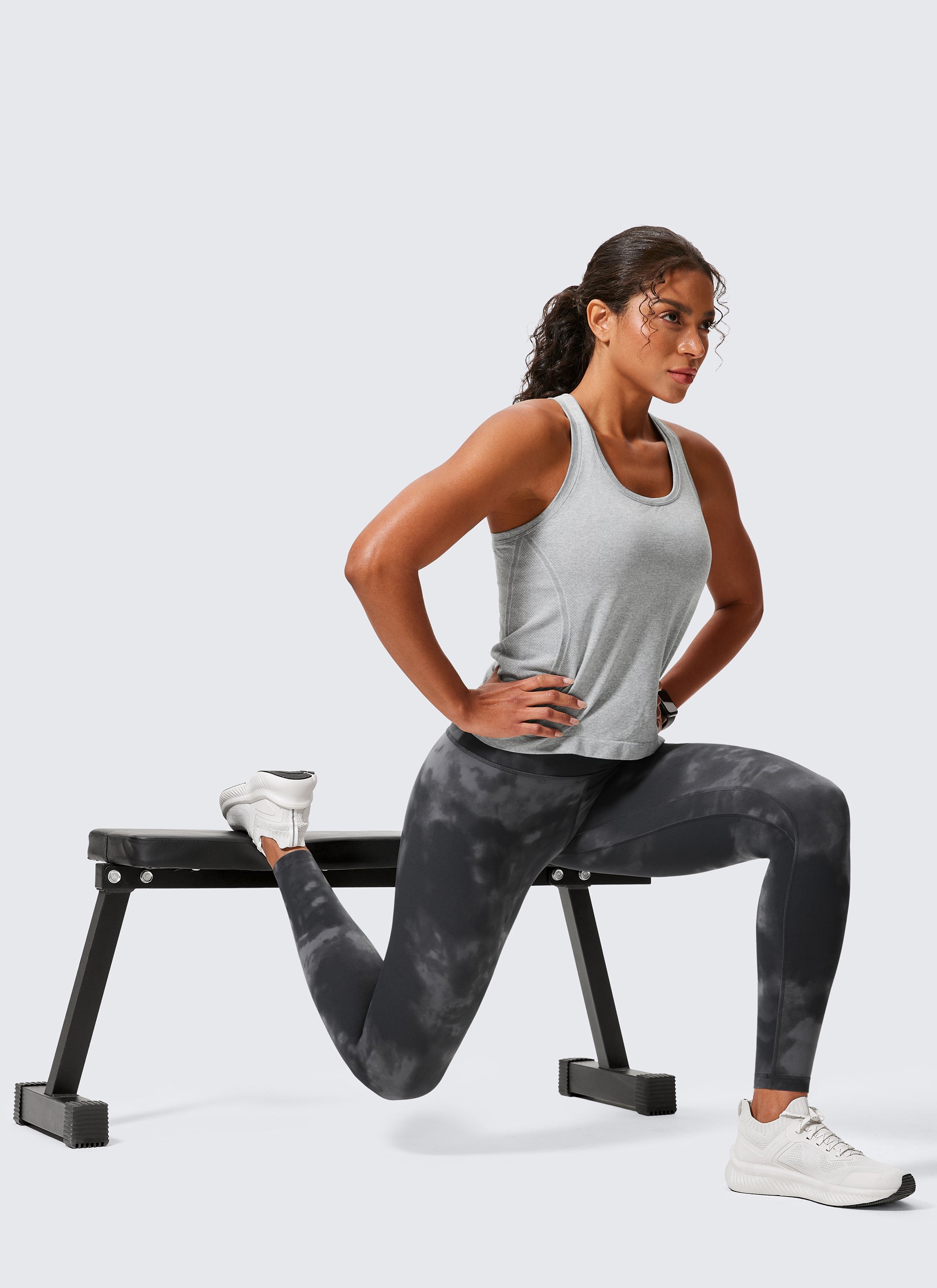 CRZ YOGA Women's Workout High Rise Butterlift Yoga Leggings 28'' Grey Tie Dye Flowers