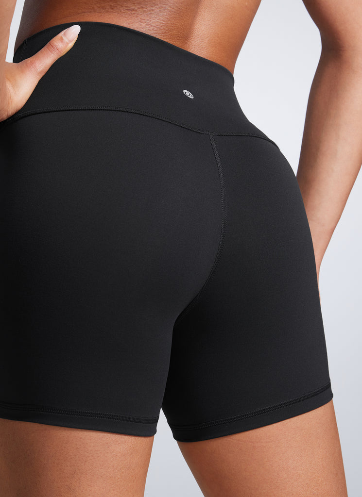 CRZ YOGA Women's Workout High Rise Biker Shorts Butterbreeze Shorts 4'' Black