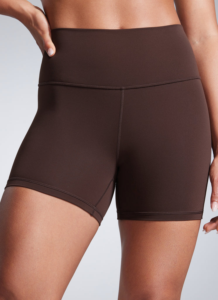 CRZ YOGA Women's Workout High Rise Biker Shorts Butterbreeze Shorts 4'' Hot Fudge Brown