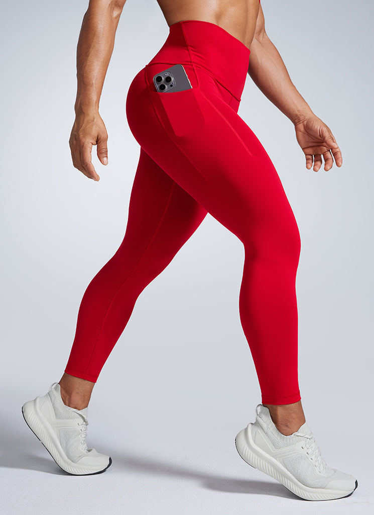 CRZ YOGA Women's Workout High Rise Training Leggings with Pockets 25'' Red Chili