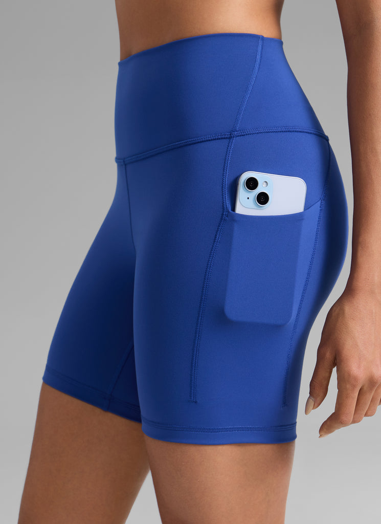 CRZ YOGA Women's Workout High Rise Pocket Shorts Butterbreeze Shorts 6'' Waves Blue