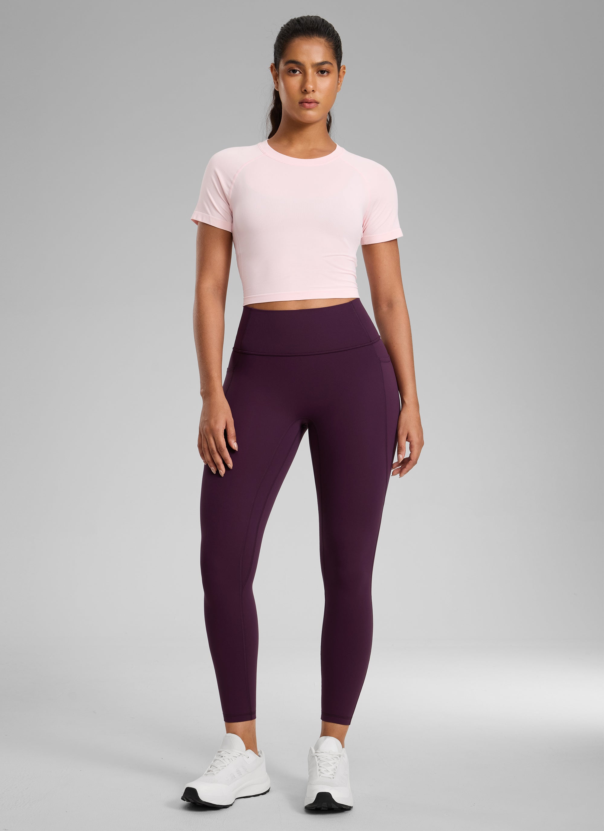 CRZ YOGA Women's Butterlift High Rise No Front Seam Pocket Legging Deep Purple