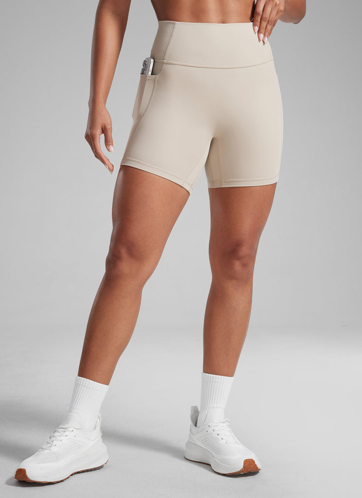 CRZ YOGA Butterlift Womens Scrunch Butt No Front Seam Pocket Biker Shorts 5'' True Navy