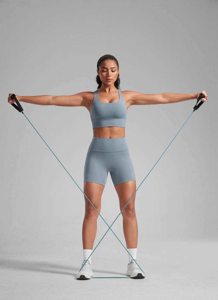 CRZ YOGA Butterlift Womens Scrunch Butt No Front Seam Pocket Biker Shorts 5'' Belgian Blue