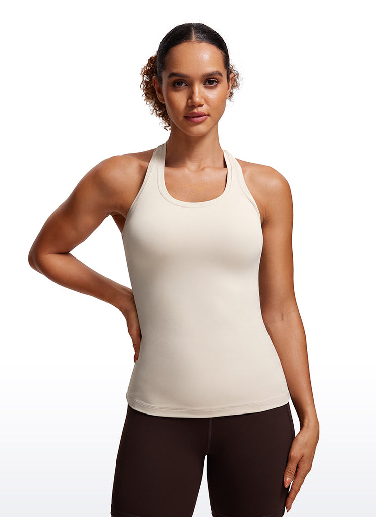 CRZ YOGA Women's Yoga Slim Fit Tops Butterluxe Tank Racerback Mojave Tan