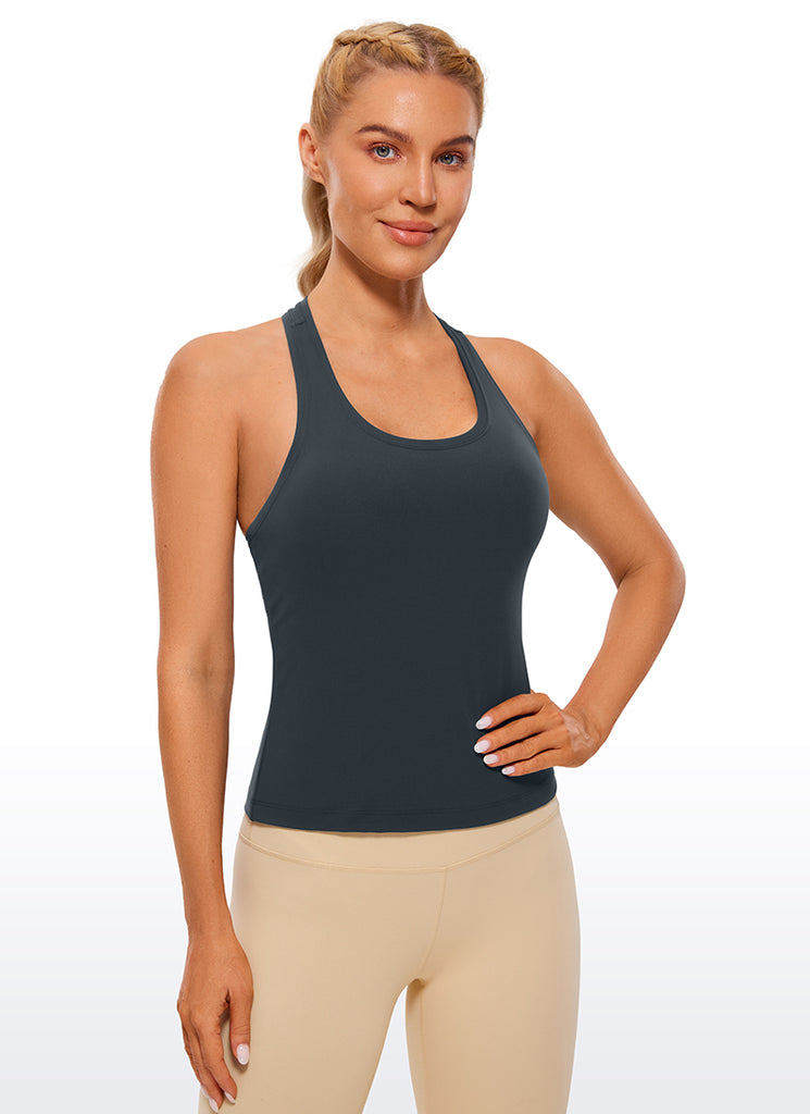 CRZ YOGA Women's Yoga Tight Fit Butterluxe Crewneck Tank Top Racerback Oasis Blue