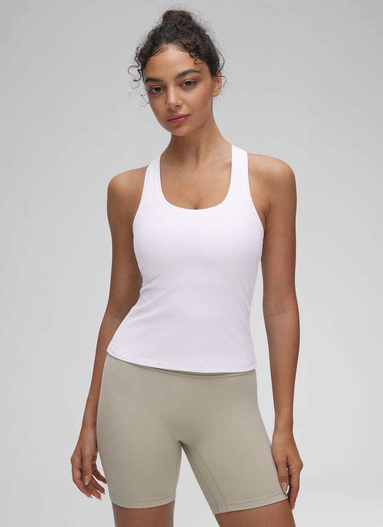 CRZ YOGA Women's Yoga Tight Fit Butterluxe Crewneck Tank Top Racerback White