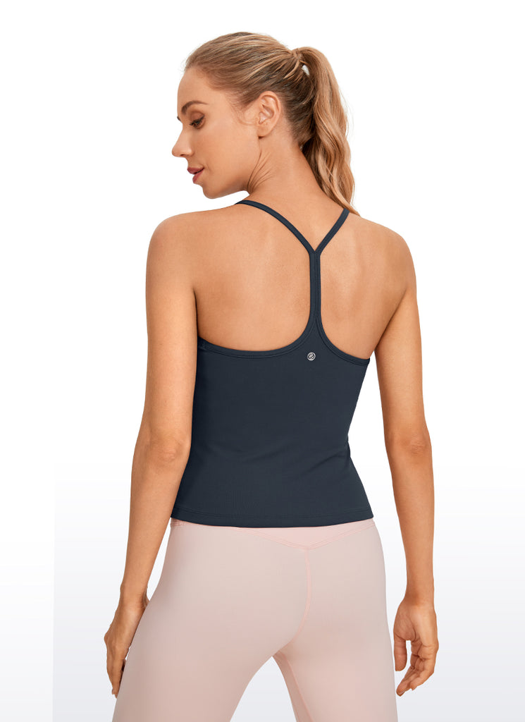 CRZ YOGA Women's Yoga Slim Fit Butterluxe Built-in Bra Tank Y Back True Navy