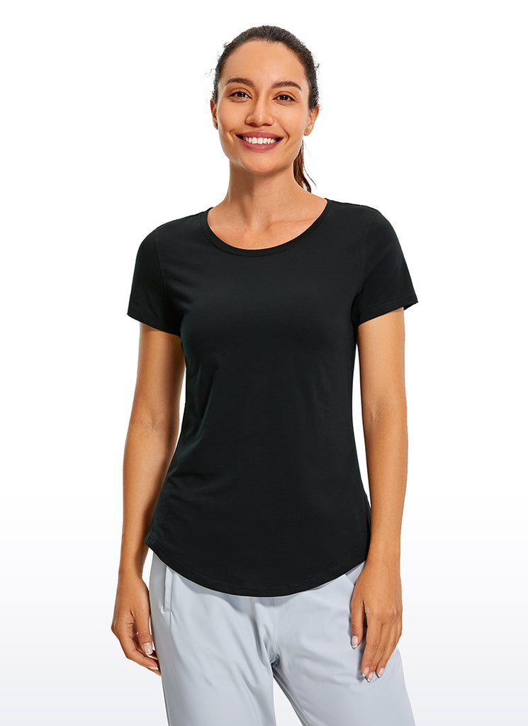 CRZ YOGA Women's Casual Relaxed Fit Shirts Pima Cotton Short Sleeves Black