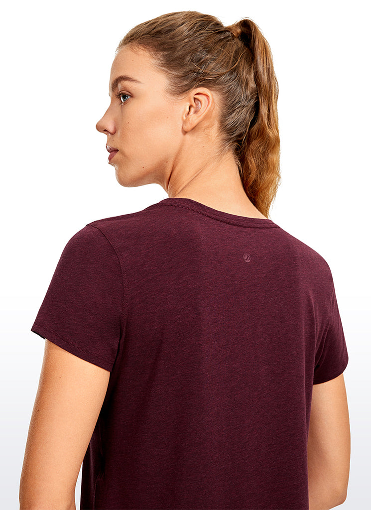 CRZ YOGA Women's Casual Relaxed Fit Shirts Pima Cotton Short Sleeves Misty Merlot