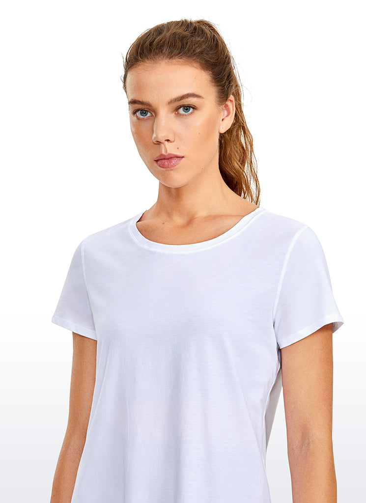 CRZ YOGA Women's Casual Relaxed Fit Shirts Pima Cotton Short Sleeves White