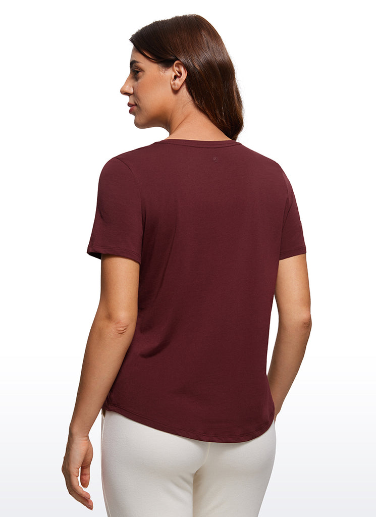 CRZ YOGA Women's Yoga Loose Fit Pima Cotton Short Sleeves Belgian Blue