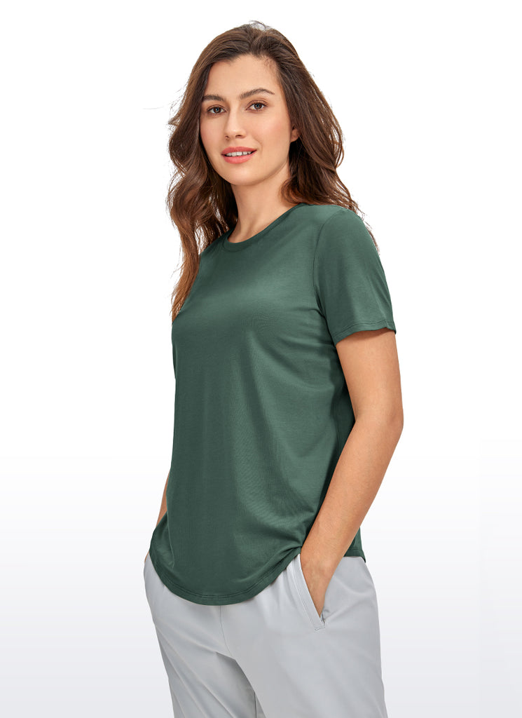 CRZ YOGA Women's Yoga Loose Fit Pima Cotton Short Sleeves Graphite Green