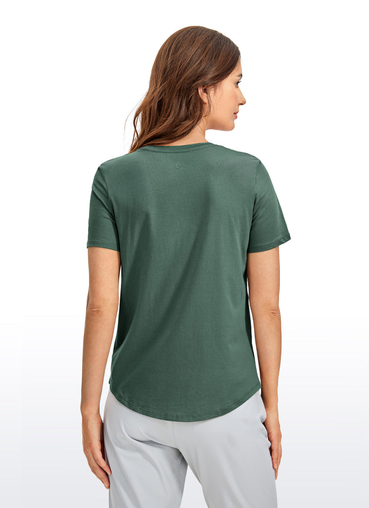 CRZ YOGA Women's Yoga Loose Fit Pima Cotton Short Sleeves Graphite Green
