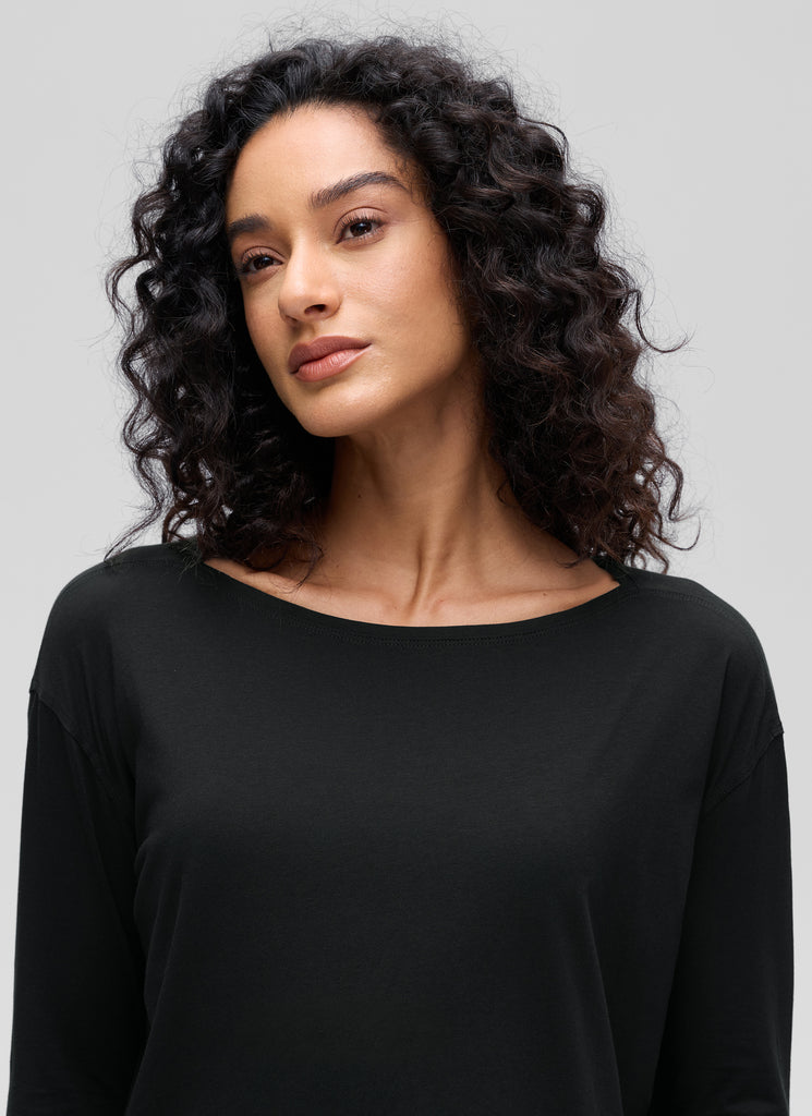 CRZ YOGA Women's Casual Loose Fit Pima Cotton Long Sleeves Boat Neck Black