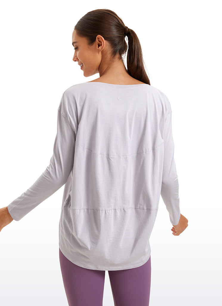 CRZ YOGA Women's Casual Loose Fit Pima Cotton Long Sleeves Boat Neck Iced Iris