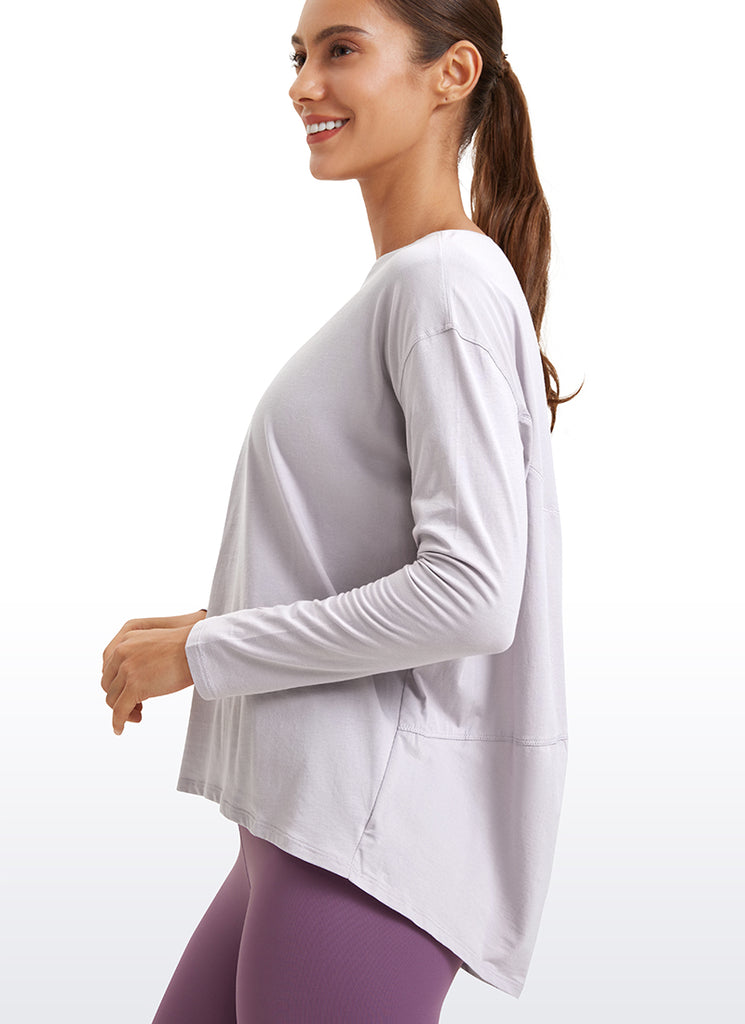 CRZ YOGA Women's Casual Loose Fit Pima Cotton Long Sleeves Boat Neck Iced Iris