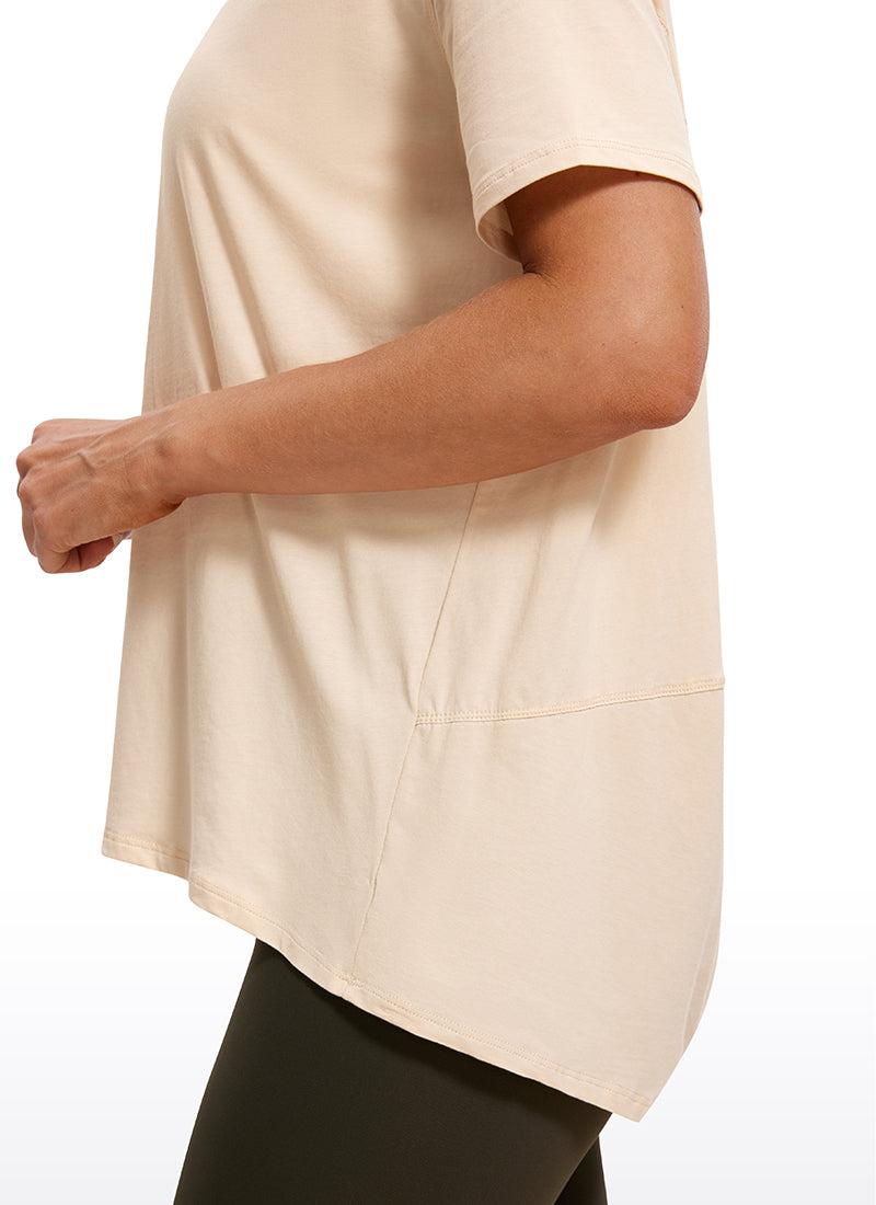 CRZ YOGA Women's Yoga Loose Fit Pima Cotton Short Sleeves Boat Neck White Opal