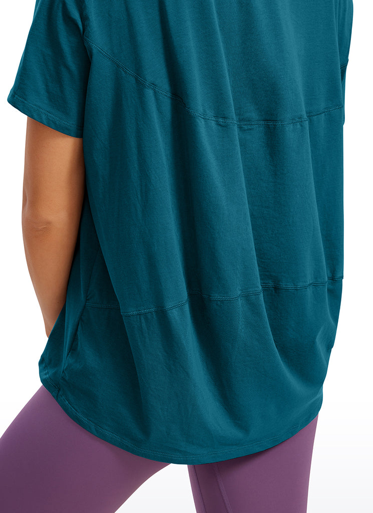 CRZ YOGA Women's Yoga Loose Fit Pima Cotton Short Sleeves Boat Neck Green Jade