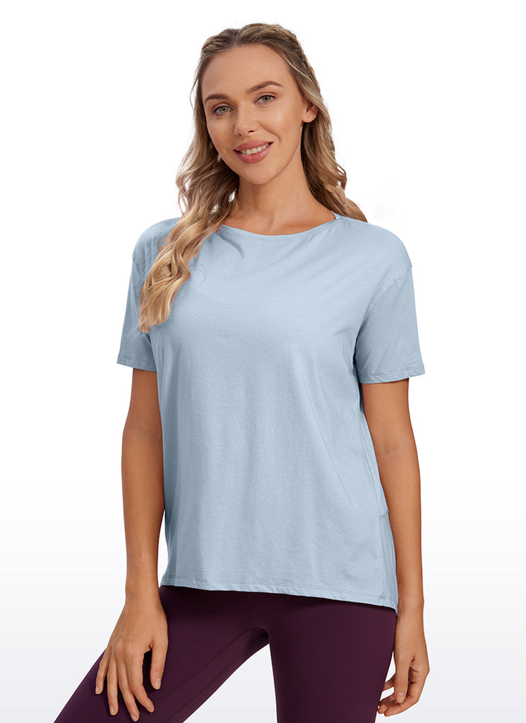 CRZ YOGA Women's Yoga Loose Fit Pima Cotton Short Sleeves Boat Neck Green Jade