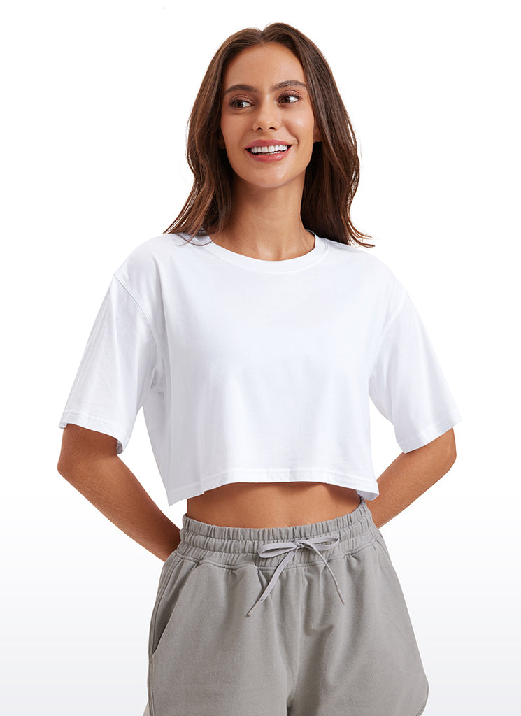 CRZ YOGA Women's Casual Loose Fit Pima Cotton Short Sleeves Cropped Black