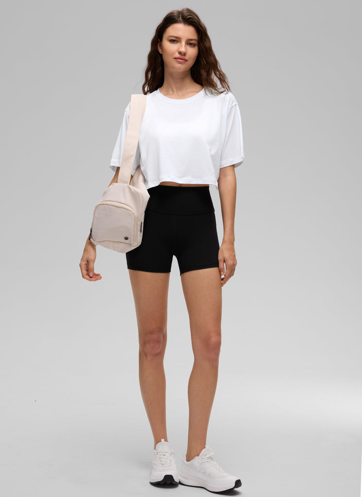 CRZ YOGA Women's Casual Loose Fit Pima Cotton Short Sleeves Cropped Graphite Green