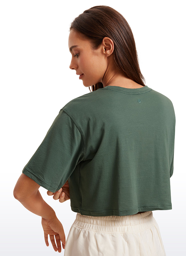 CRZ YOGA Women's Casual Loose Fit Pima Cotton Short Sleeves Cropped White