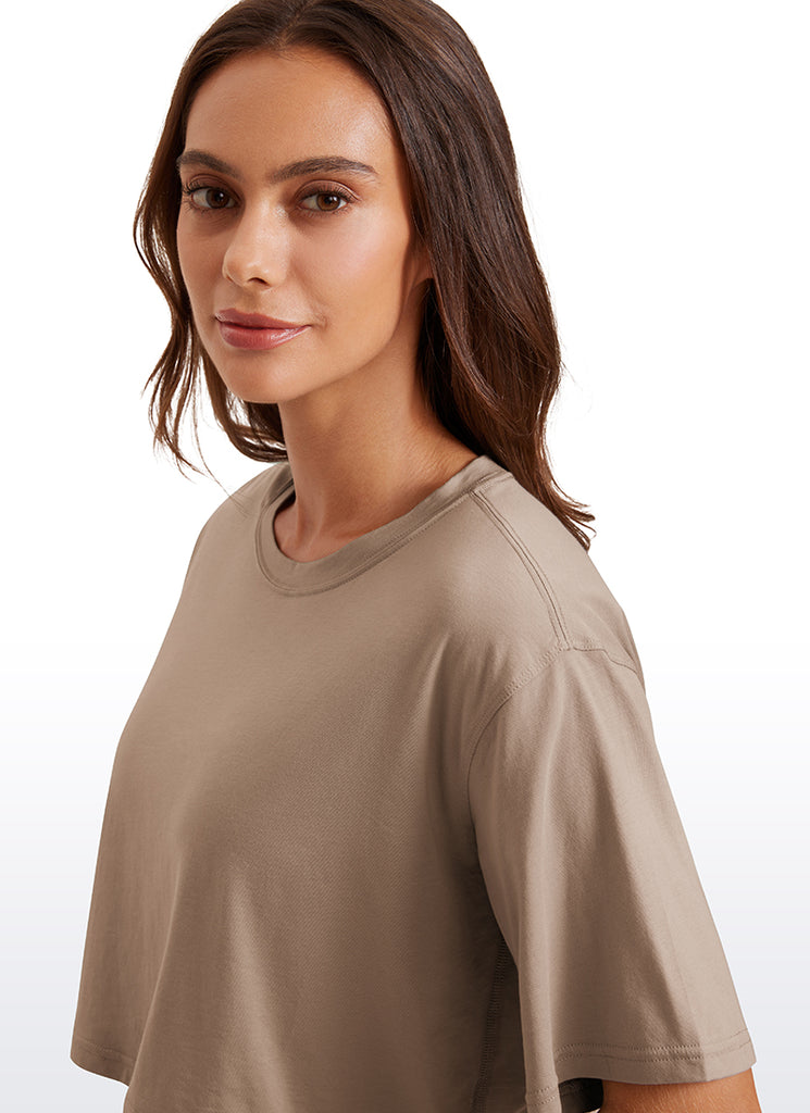 CRZ YOGA Women's Casual Loose Fit Pima Cotton Short Sleeves Cropped Dark Red 2