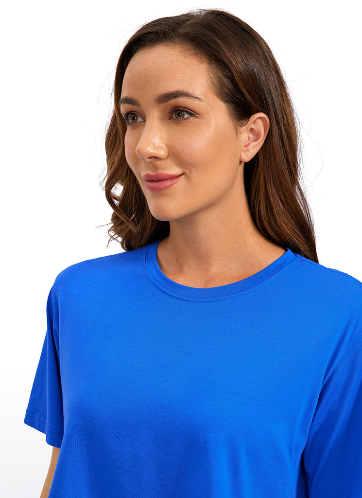 CRZ YOGA Women's Casual Loose Fit Pima Cotton Short Sleeves Cropped Jade Grey