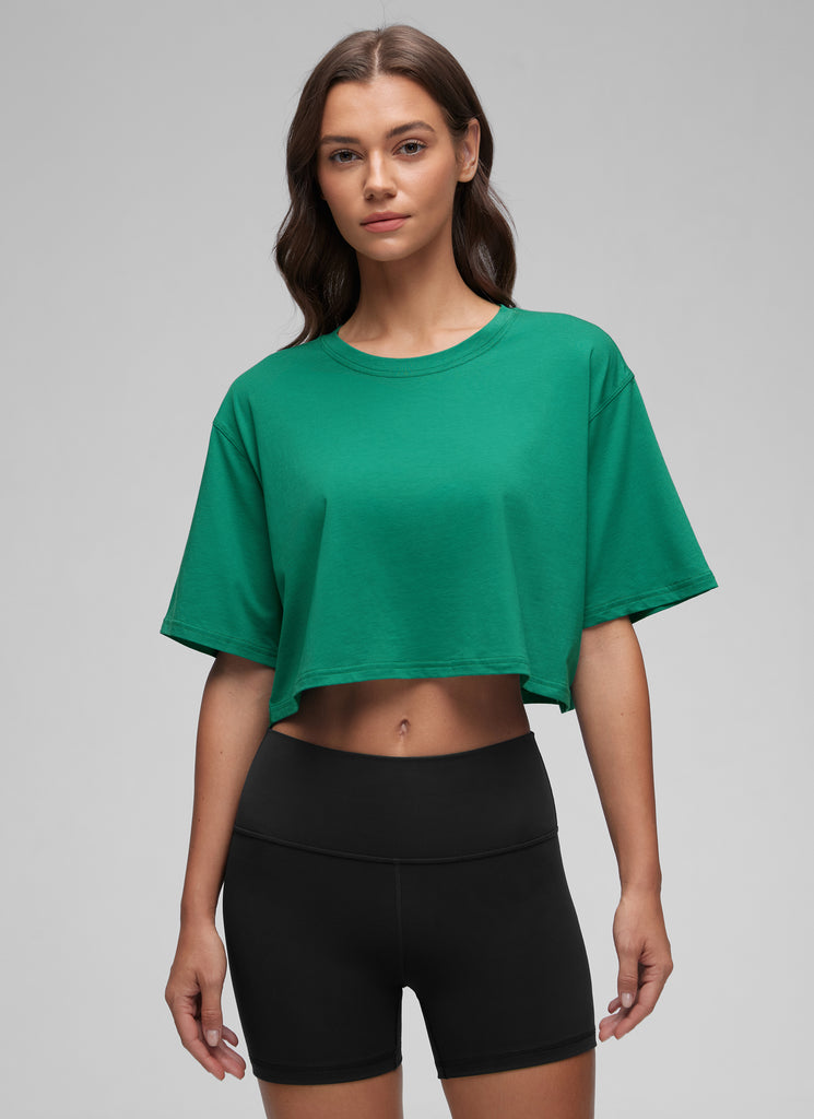 CRZ YOGA Women's Casual Loose Fit Pima Cotton Short Sleeves Cropped Mortar color