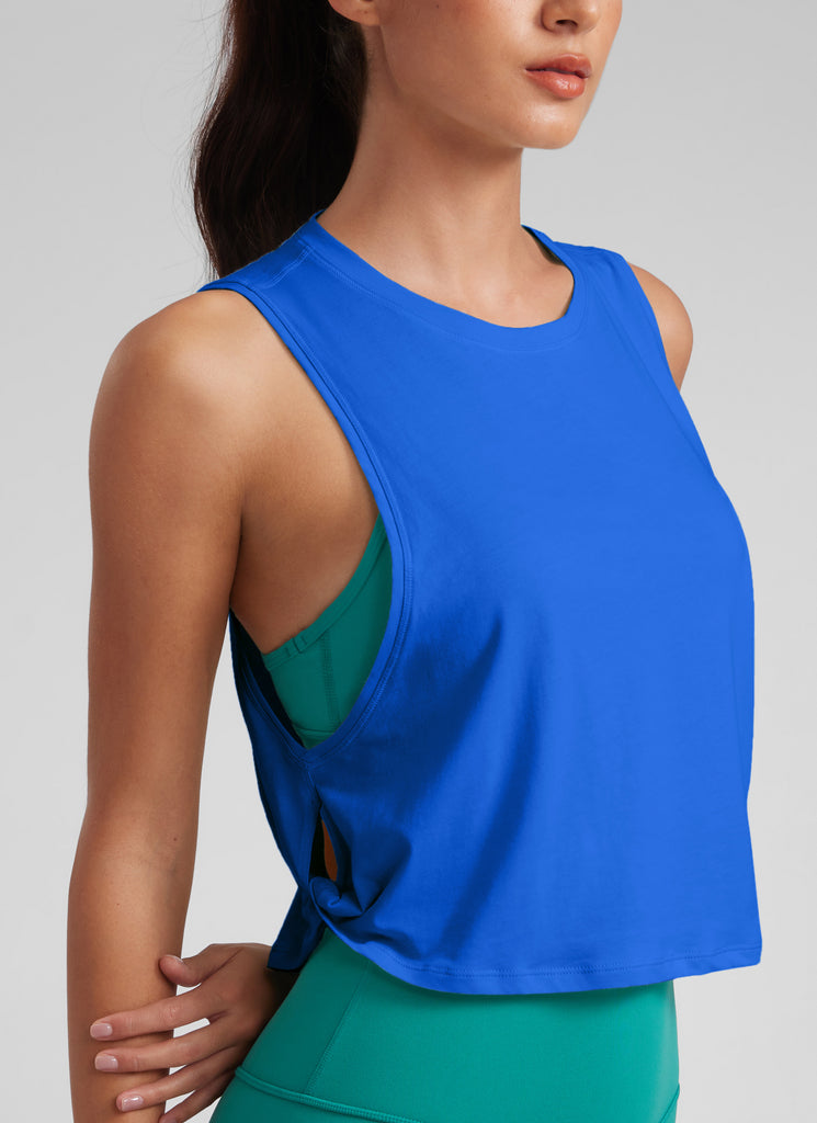 CRZ YOGA Women's Yoga Loose Fit Top Pima Cotton Crop Tank Deep Armhole Jade Grey