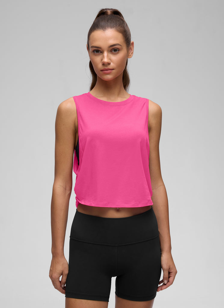 CRZ YOGA Women's Yoga Loose Fit Top Pima Cotton Crop Tank Deep Armhole Jade Grey