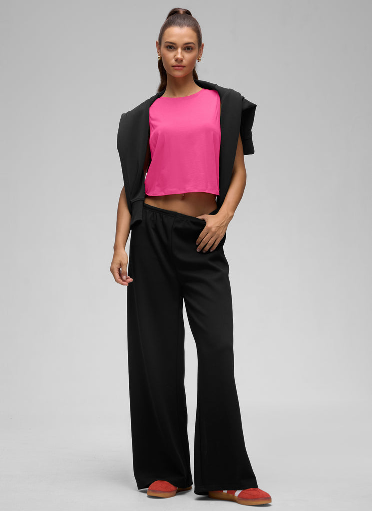 CRZ YOGA Women's Yoga Loose Fit Top Pima Cotton Crop Tank Deep Armhole Strong Blue