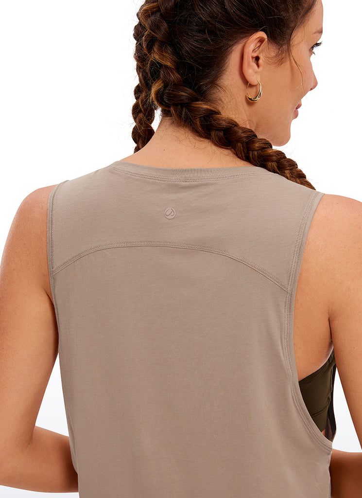 CRZ YOGA Women's Yoga Loose Fit Top Pima Cotton Crop Tank Deep Armhole Sonic Pink