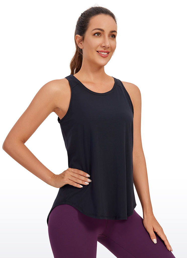 CRZ YOGA Women's Yoga Loose Fit Tops Pima Cotton Tank Split Open Back Blue Color