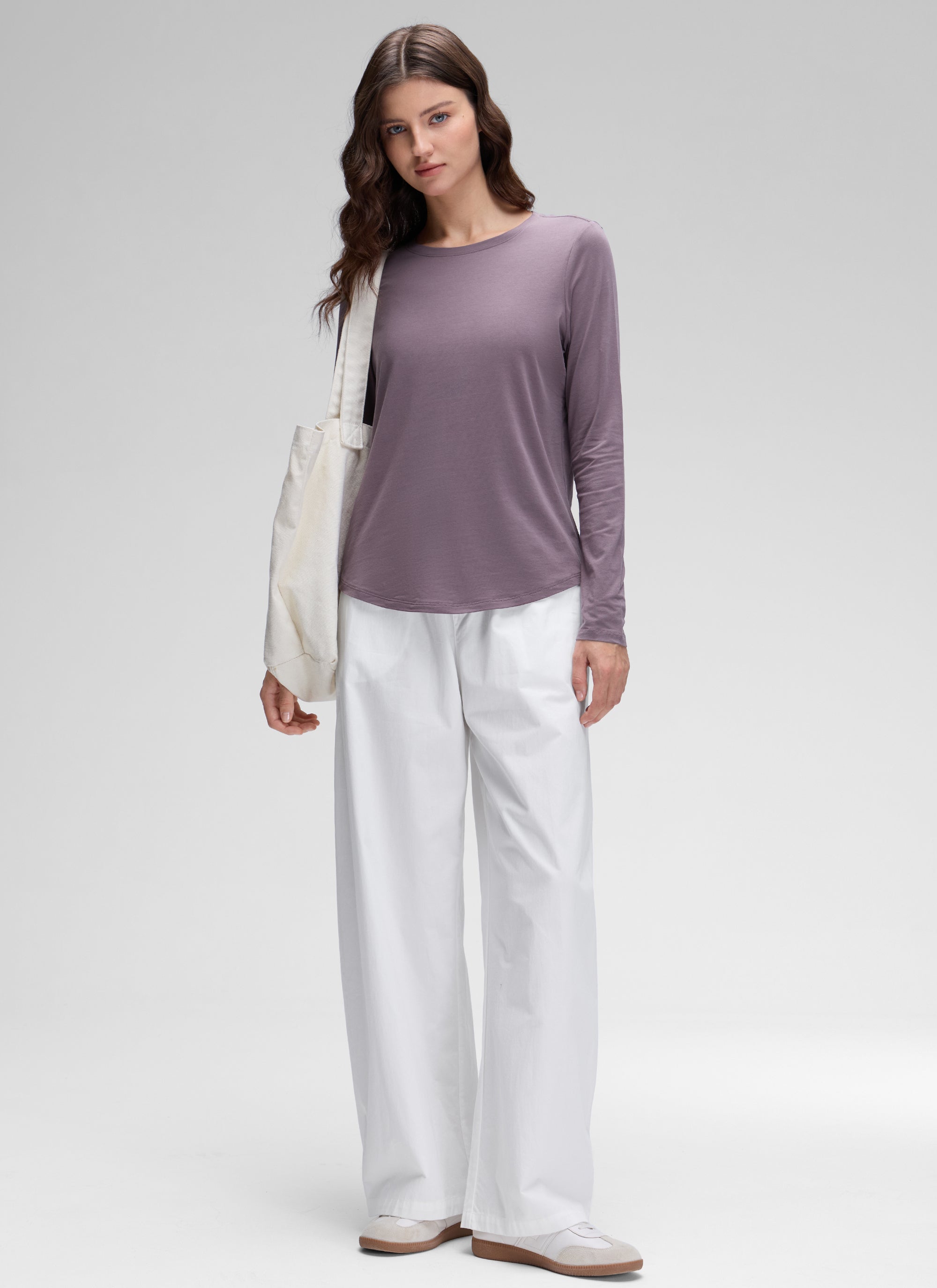 CRZ YOGA Women's Yoga Classic Fit Tops Pima Cotton Workout Long Sleeve purple gray