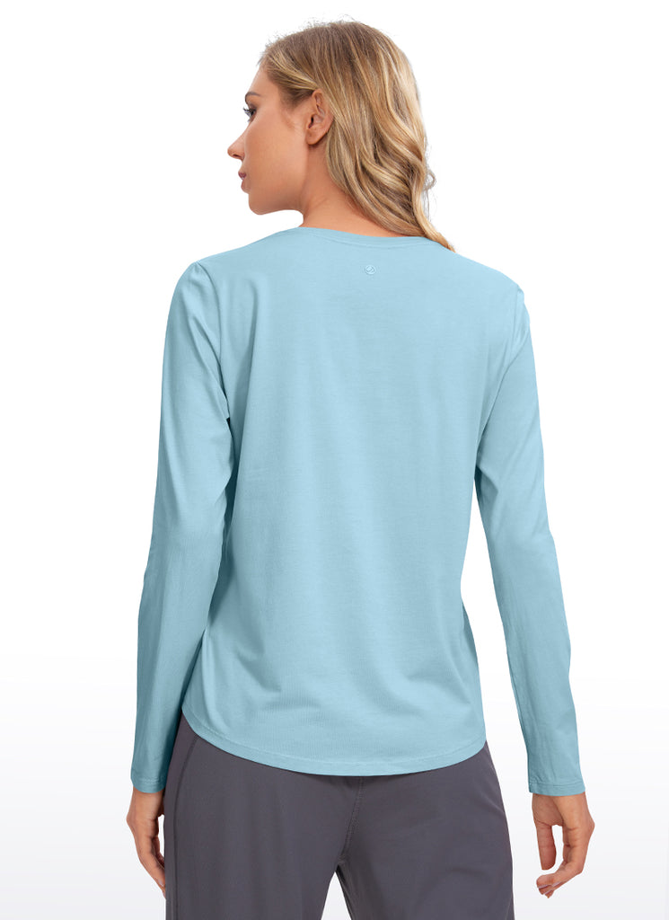 CRZ YOGA Women's Yoga Classic Fit Tops Pima Cotton Workout Long Sleeve Pure Blue
