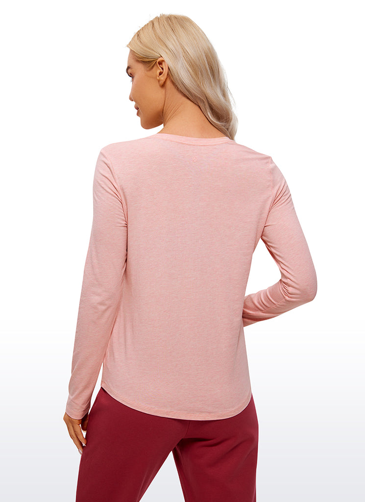 CRZ YOGA Women's Yoga Classic Fit Tops Pima Cotton Workout Long Sleeve Cinnamon Ash