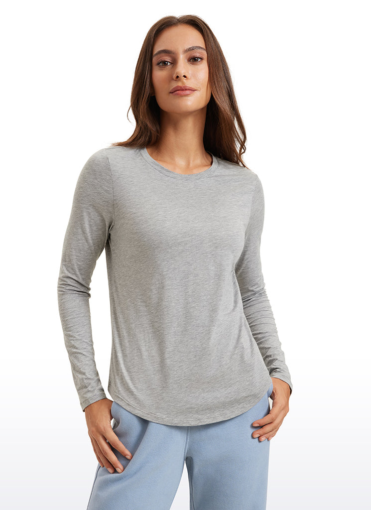 CRZ YOGA Women's Yoga Classic Fit Tops Pima Cotton Workout Long Sleeve Pure Blue
