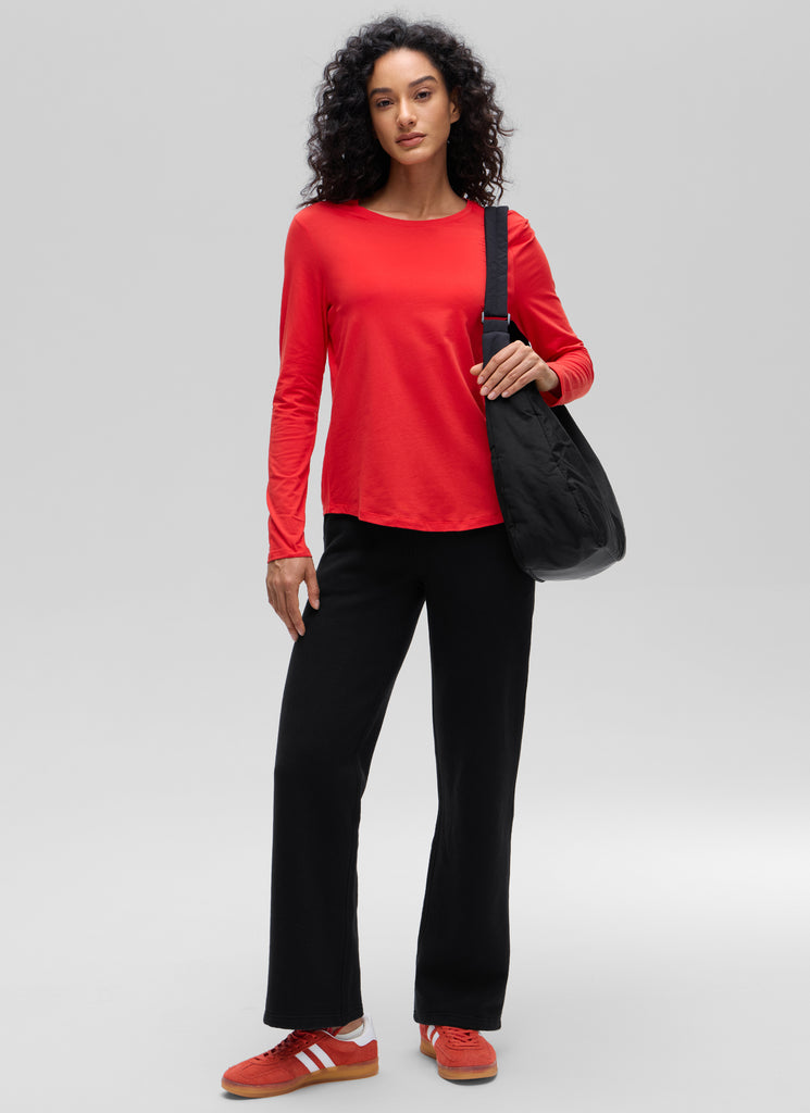 CRZ YOGA Women's Yoga Classic Fit Tops Pima Cotton Workout Long Sleeve Heathered Medium Grey