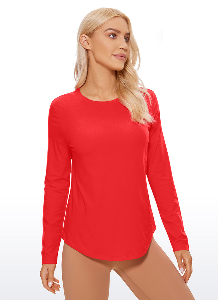 CRZ YOGA Women's Yoga Classic Fit Tops Pima Cotton Workout Long Sleeve Ice Grey White